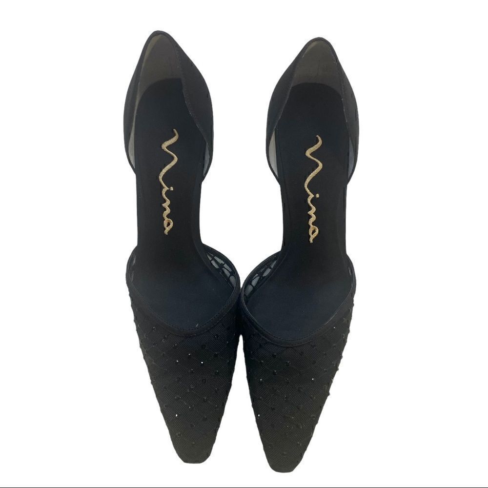 Nina Brand Dressy Black Jeweled Shoe in ladies size 7M w/3.5” heel